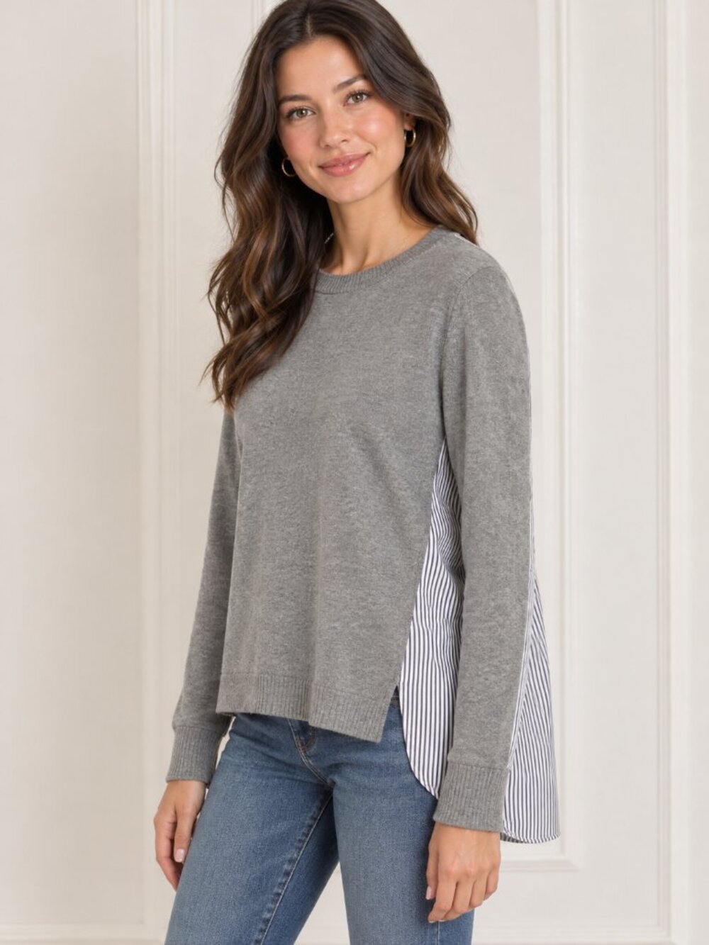 J Crew Size XS Cotton & Merino Wool Striped Mixed Media Sweater Top